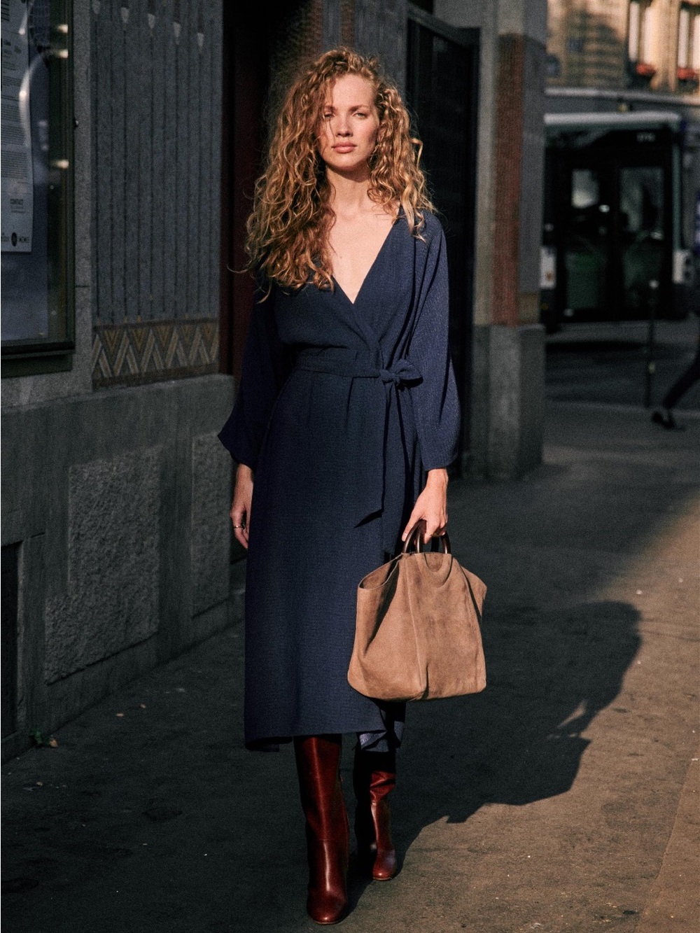 Sézane Lora Navy Wrap Dress